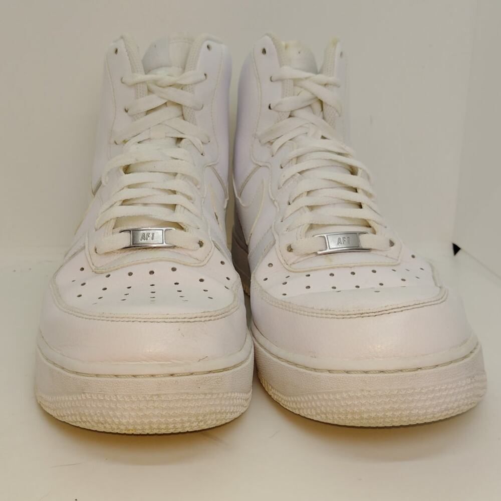 Nike Air Force 1 Mens Pre-owned High Top Triple White Sneakers - sz. 11 1/2 - Picture 3 of 7